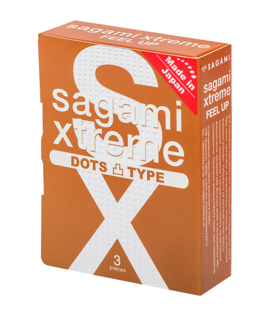 Латексные одноразовые насадки Sagami Xtreme Feel UP с точками, 3 шт
